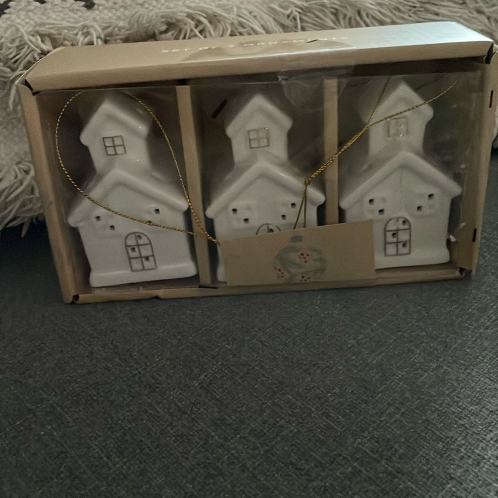 Tidings and Joy Ceramic Miniature House Set of
 3 ornaments